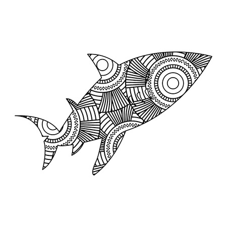 Hand drawn for adult coloring pages with fish sketch vector illustration.のイラスト素材