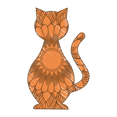 hand drawn for adult coloring pages with cat feline zentangle  vector illustrationのイラスト素材
