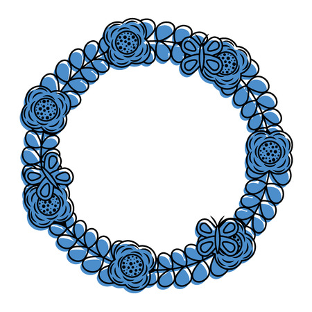 beautiful floral wreath with spring flowers leaves vector illustrationのイラスト素材