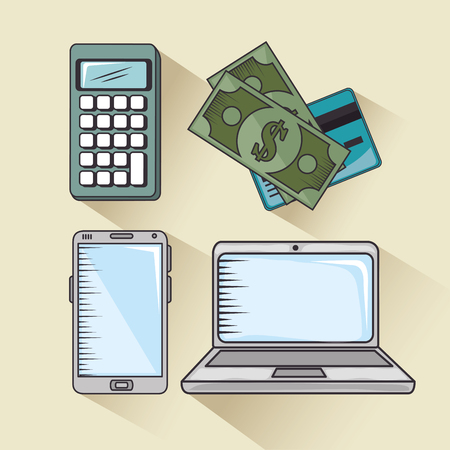 Set of ecommerce related objects over light background vector illustrationのイラスト素材