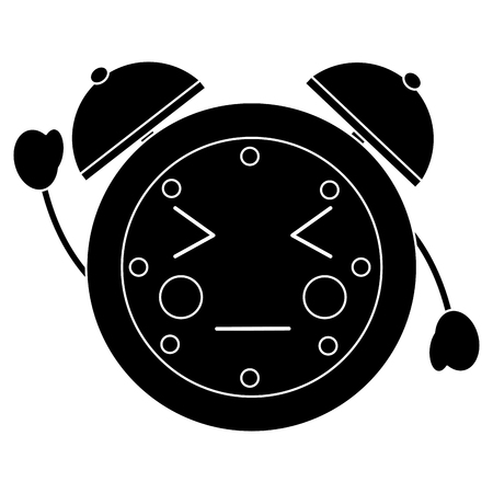 cartoon clock alarm character vector illustration black and white imageのイラスト素材