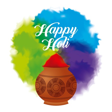 happy holi color powder decorated poster vector illustrationのイラスト素材