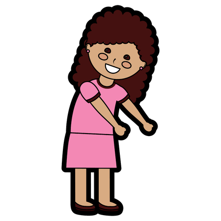 happy girl with curly hair kid child icon image vector illustration designのイラスト素材