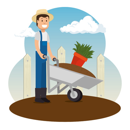 farmer working in the garden gardening concept vector illustration graphic designのイラスト素材