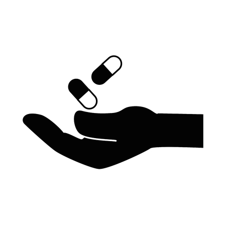 hand with capsules medicine isolated icon vector illustration designのイラスト素材