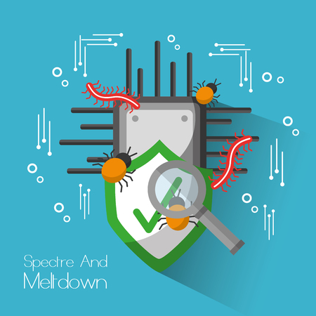 Spectre and meltdown board circuit shield protection search virus. Vector illustration.のイラスト素材