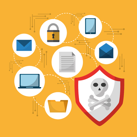 set of spectre and meltdown cyber crime virus digital protection attack icons vector illustrationのイラスト素材