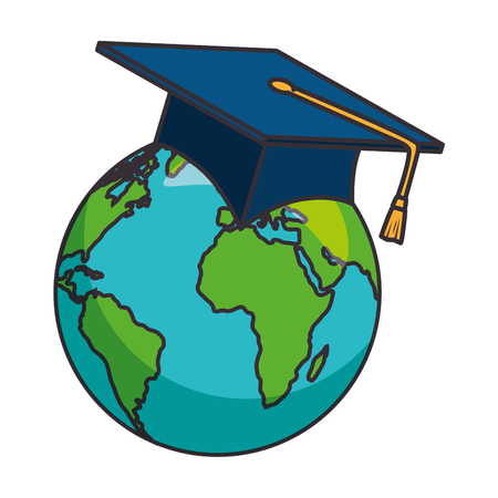 earth planet with hat graduation vector illustration designのイラスト素材