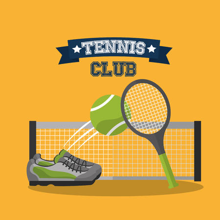 tennis club racket ball sneaker and grid banner vector illustrationのイラスト素材