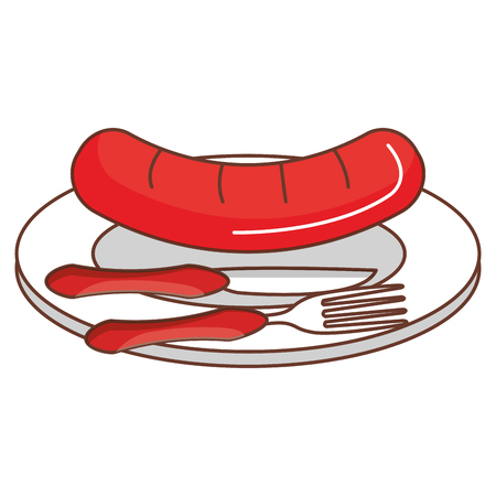 Dish and cutlery with sausage vector illustration design.のイラスト素材