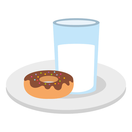 Dish with sweet donut and milk glass vector illustration design.のイラスト素材