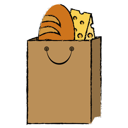 Bag with delicious bread and cheese vector illustration designのイラスト素材