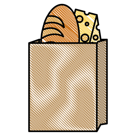 bag with delicious bread and cheese vector illustration designのイラスト素材
