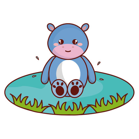 Cute and tender hippopotamus in the lake character vector illustration design.のイラスト素材