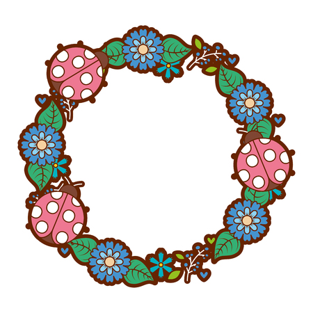 beautiful floral wreath with spring flowers leaves vector illustrationのイラスト素材