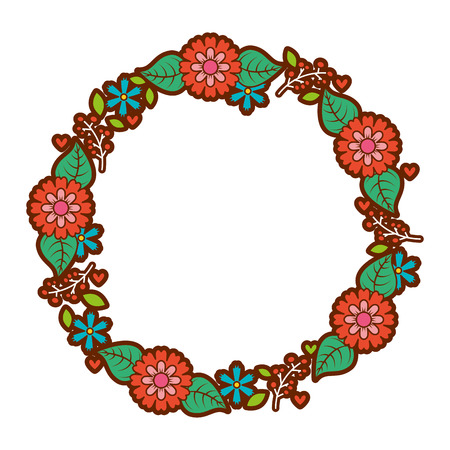 beautiful floral wreath with spring flowers leaves vector illustrationのイラスト素材