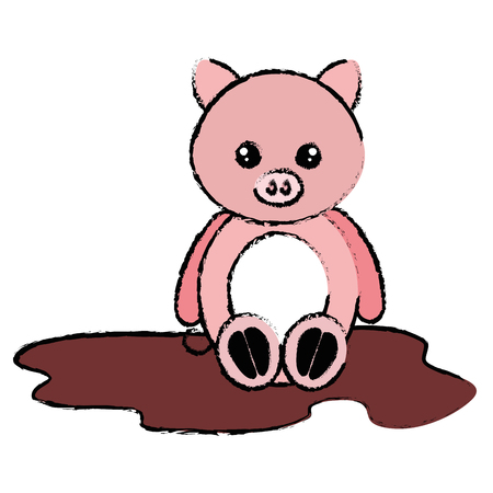 Cute and tender pig in the swamp character vector illustration designのイラスト素材