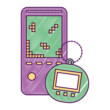 Portable video game console and tamagotchi toy vector illustrationのイラスト素材