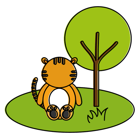 cute and tender tiger in the jungle character vector illustration designのイラスト素材