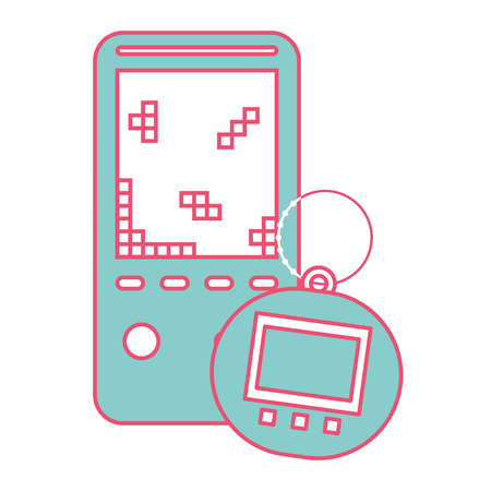 portable video game console and tamagotchi toy vector illustration green and red line imageのイラスト素材