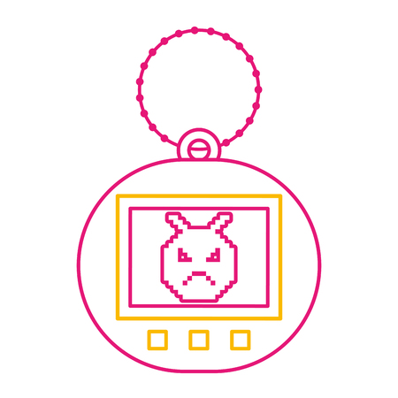 hand holding video game device retro vector illustration color line imageのイラスト素材