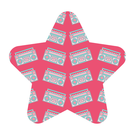 label shape star retro stereo recorder player audio vector illustration pink backgroundのイラスト素材
