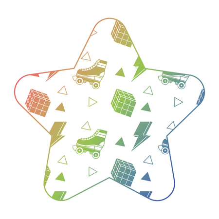 label shape star retro roller skate and  cube memphis vector illustration color texture gradientのイラスト素材