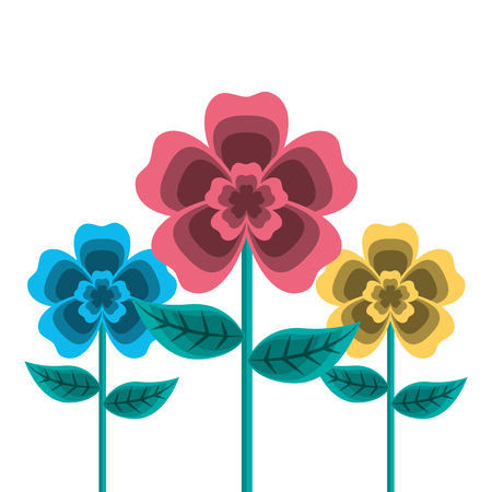 decoration three stem petal flower leaf botanical vector illustrationのイラスト素材