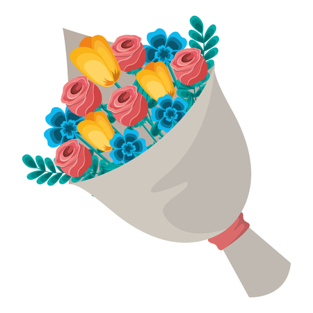cute floral bouquet fresh flowers wrapped vector illustrationのイラスト素材
