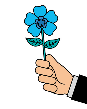 hand holding beautiful flower nature vector illustrationのイラスト素材