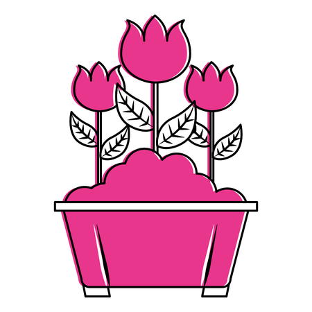 Flowers in pot gardening spring decoration vector illustrationのイラスト素材