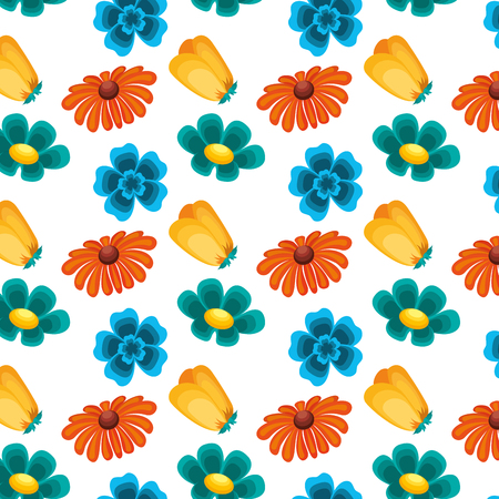 seamless pattern natural botanical differents flowers vector illustrationのイラスト素材
