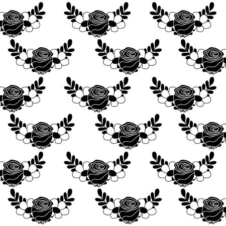 delicate seamless floral pattern flower leaves vector illustration black image white backgroundのイラスト素材