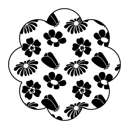 label floral pattern differents flowers spring theme vector illustration black image white bracgroundのイラスト素材