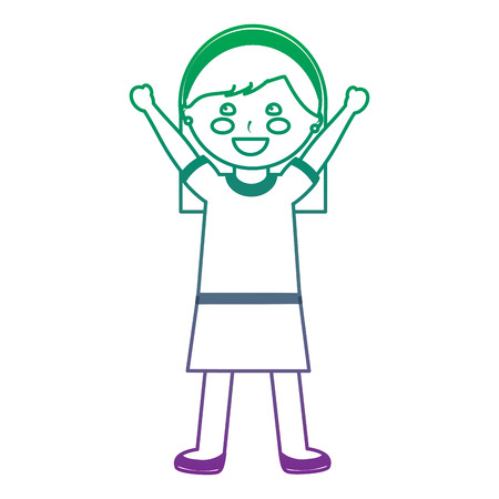cute little girl happy character vector illustration color line gradientのイラスト素材