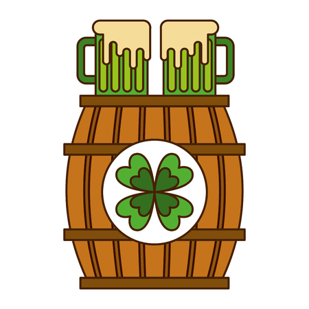 Wooden barrel with two green beer and clover vector illustrationのイラスト素材