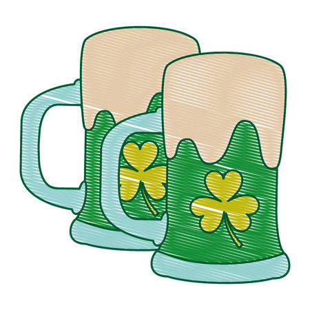 two green beer glass clover drink alcohol vector illustration drawing image designのイラスト素材