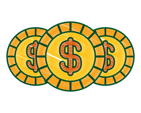 set three coins money dollar currency vector illustration drawing image designのイラスト素材