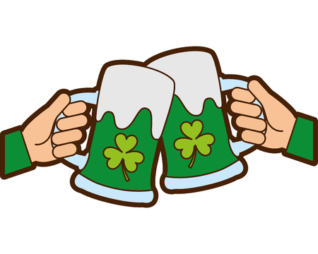 Two hands holding green beer glass clover foam celebration vector illustrationのイラスト素材