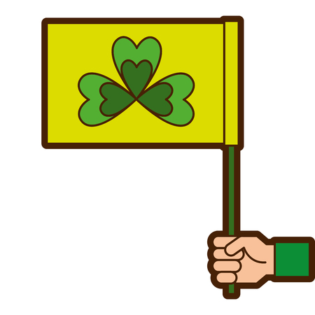 Hand holding green flag with clover symbol vector illustrationのイラスト素材
