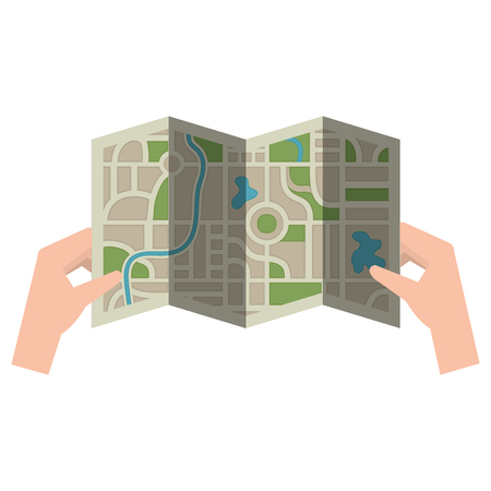 hands with paper map guide icon vector illustration designのイラスト素材