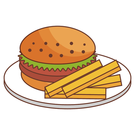 Dish with french fries and burger vector illustration designのイラスト素材