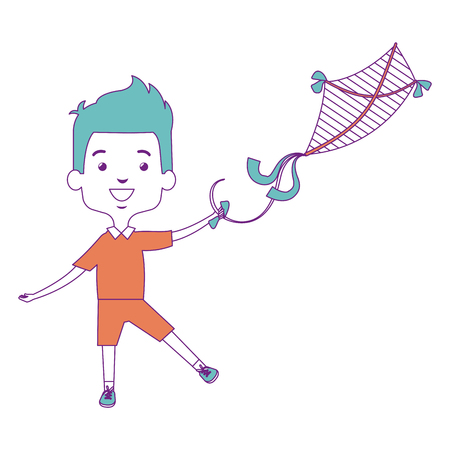 cute and little boy flying a kite vector illustration designのイラスト素材