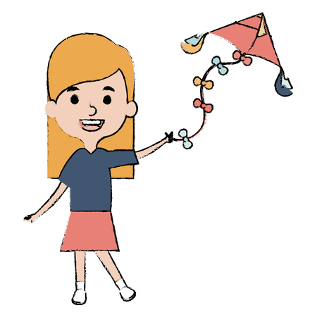 cute and little girl flying a kite vector illustration designのイラスト素材