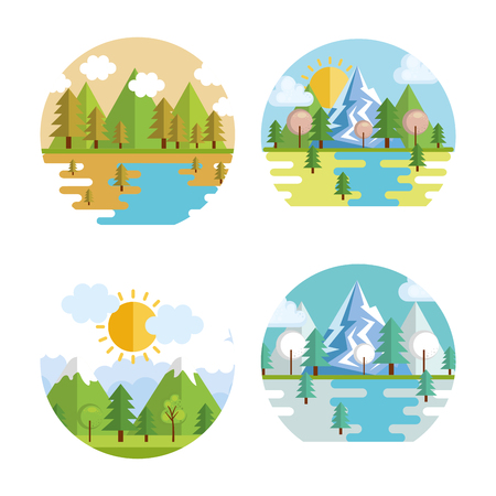 seasonal weather set landscapes vector illustration designのイラスト素材