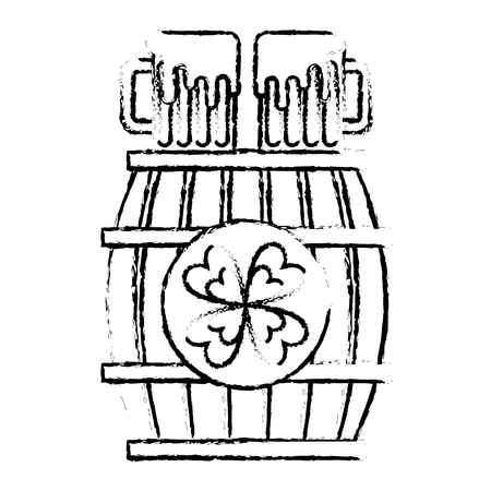 wooden barrel with two beer and clover vector illustration sketch image designのイラスト素材