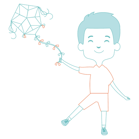 cute and little boy flying a kite vector illustration designのイラスト素材