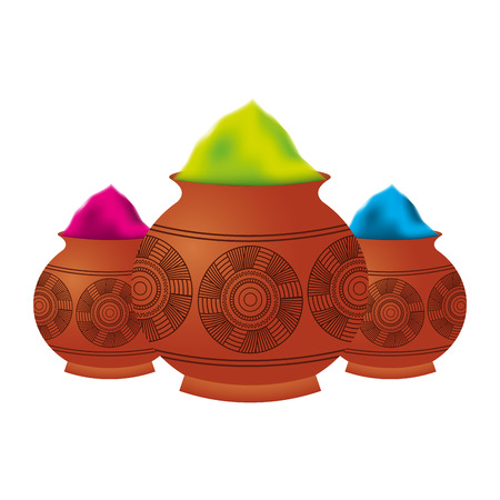 three powder color mud pot and mandala vector illustrationのイラスト素材