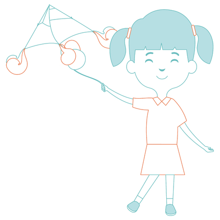cute and little girl flying a kite vector illustration designのイラスト素材