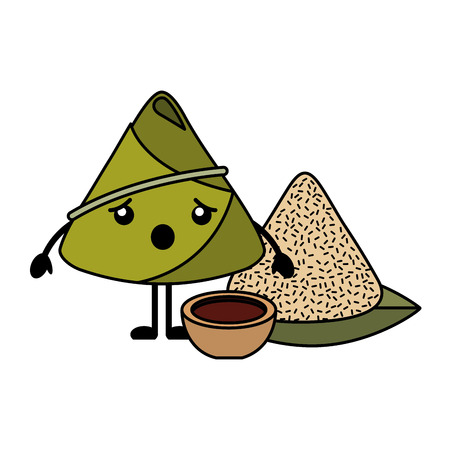 surprised rice dumpling with sauce cartoon vector illustrationのイラスト素材